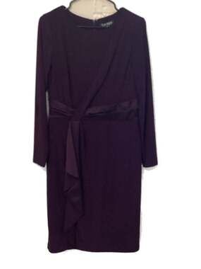 Lauren Ralph Lauren Purple Faux Wrap Sheath Dress with Satin Waist Size 8